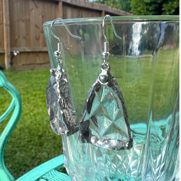 Anchor Hocking Crystal Glass Artisan Earrings W/ Silver Blend Bezel & 925 Hooks - Picture 10 of 16